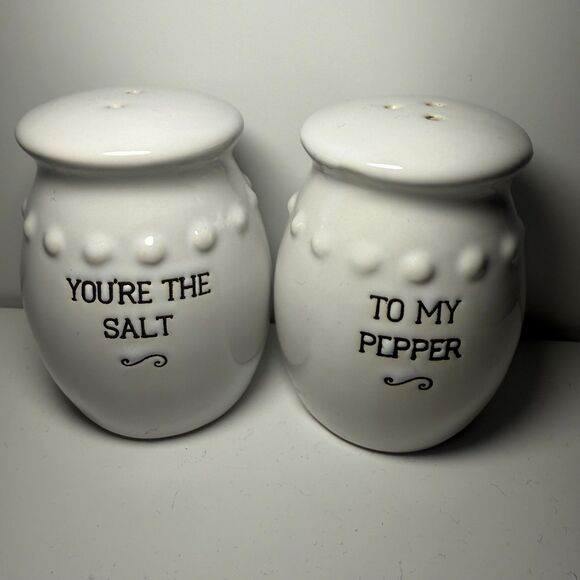 White‎ Ceramic Hobnail Salt & Pepper Shakers, You're the Salt To My Pepper - Picture 1 of 7
